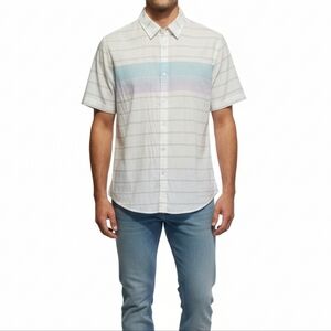 Men's Striped Short Sleeve Shirt - White and Blue